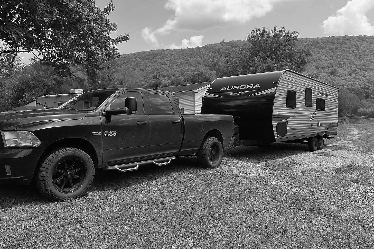 Truck and travel trailer during the camper buying journey